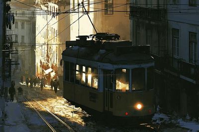 Sunlit Tram Street — Illustration Print. poster