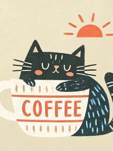Cat in Coffee Mug Illustration Poster. poster detail