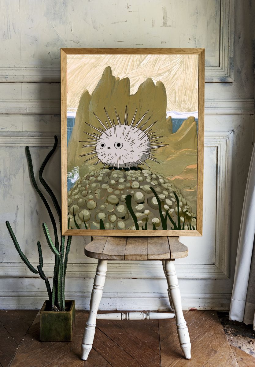 Spiky Sea Creature Illustration Print. — room view 1