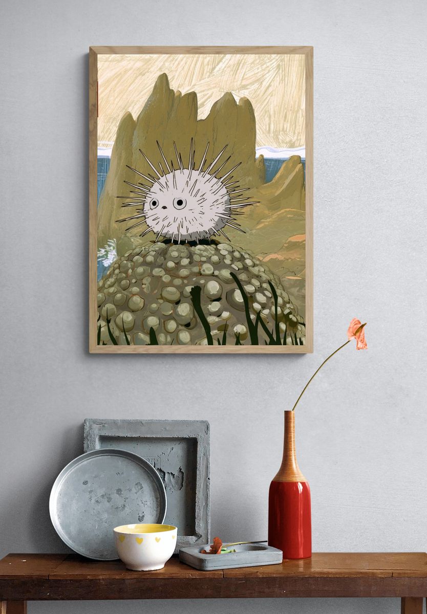 Spiky Sea Creature Illustration Print. — room view 3