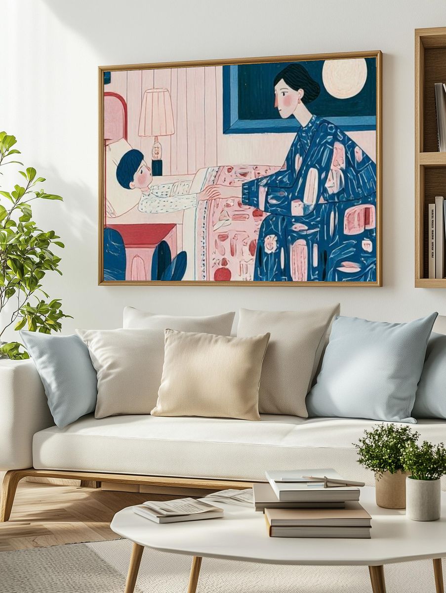 Moonlit Mother and Child Illustration Poster. — room view 2