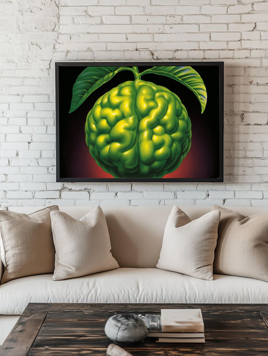 Surreal Green Brain Fruit Poster. — room view 1