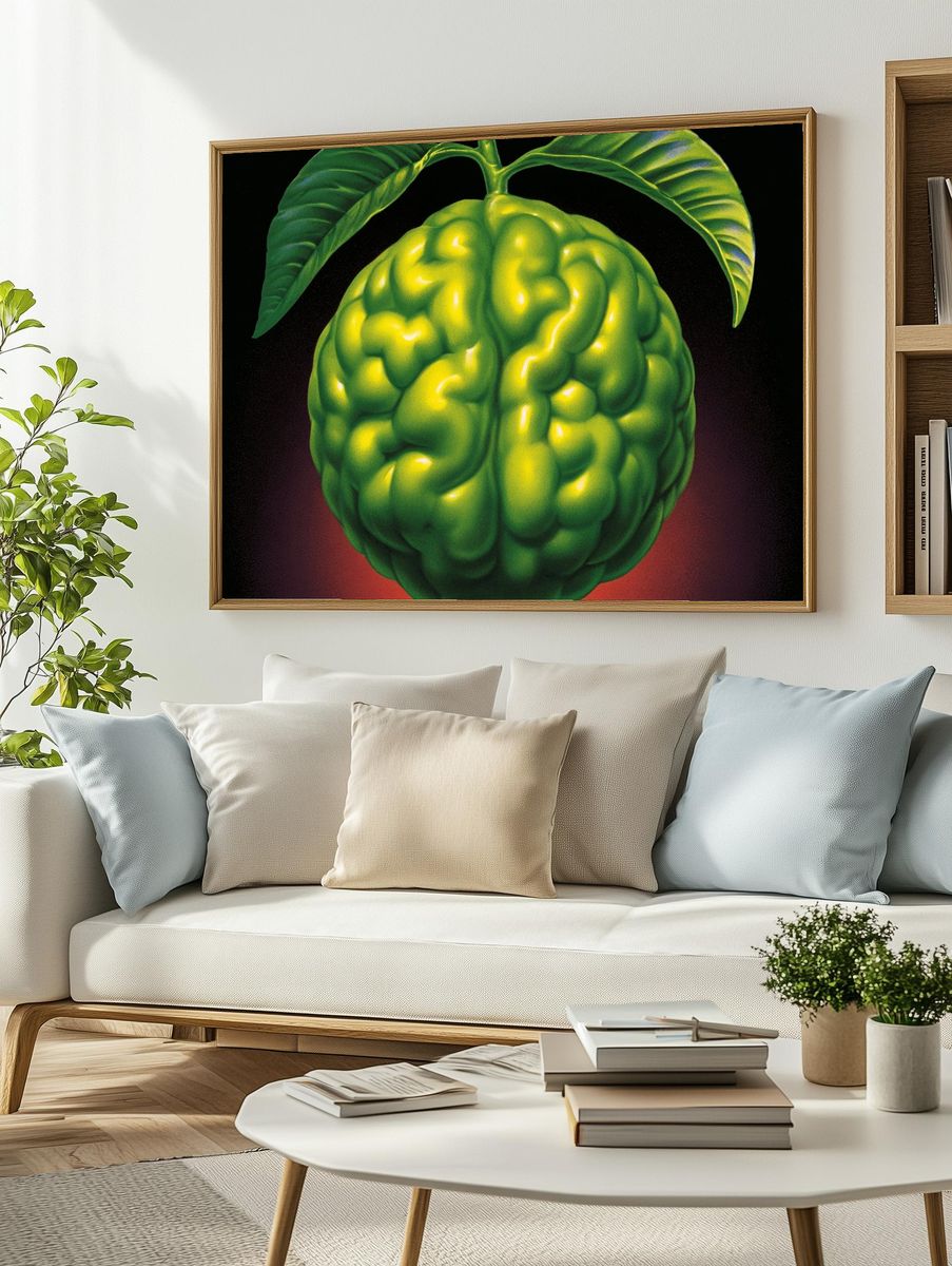 Surreal Green Brain Fruit Poster. — room view 2