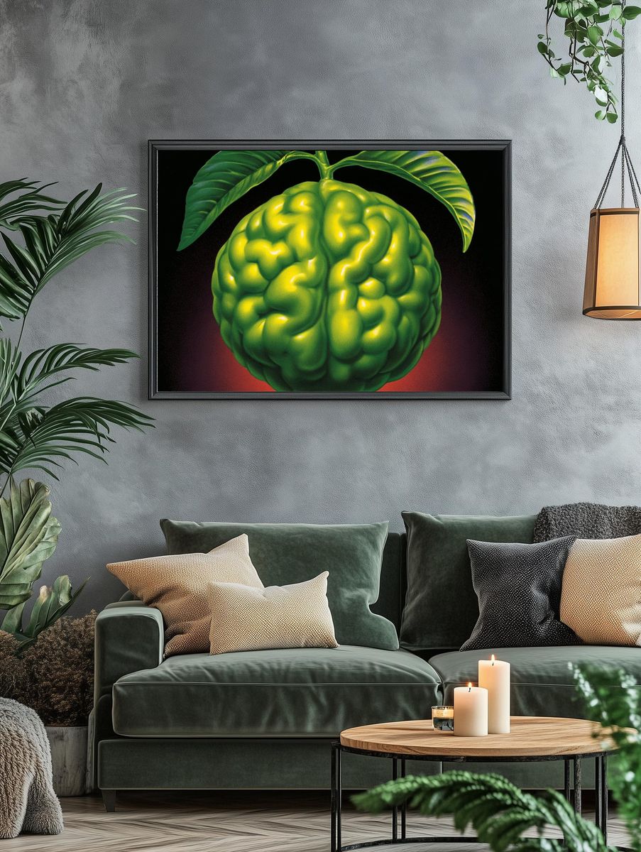 Surreal Green Brain Fruit Poster. — room view 4