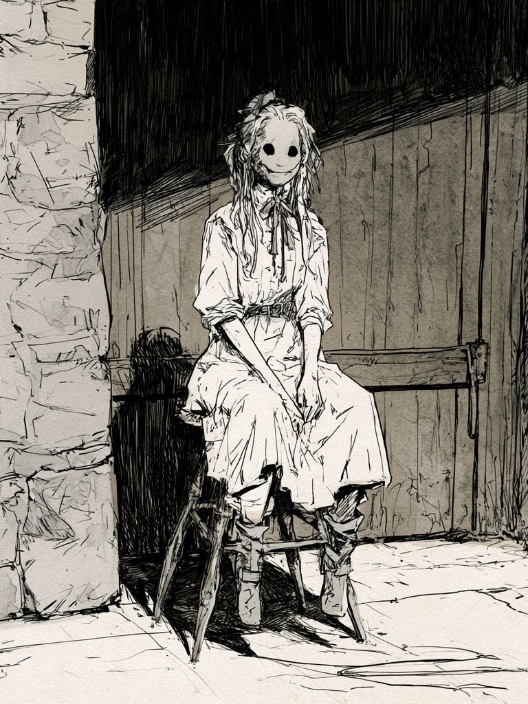 Masked Girl Ink Illustration Poster. poster detail