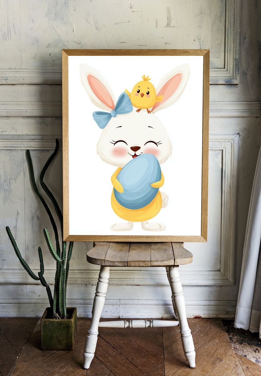 Easter Bunny and Chick Illustration Poster. — room view 1