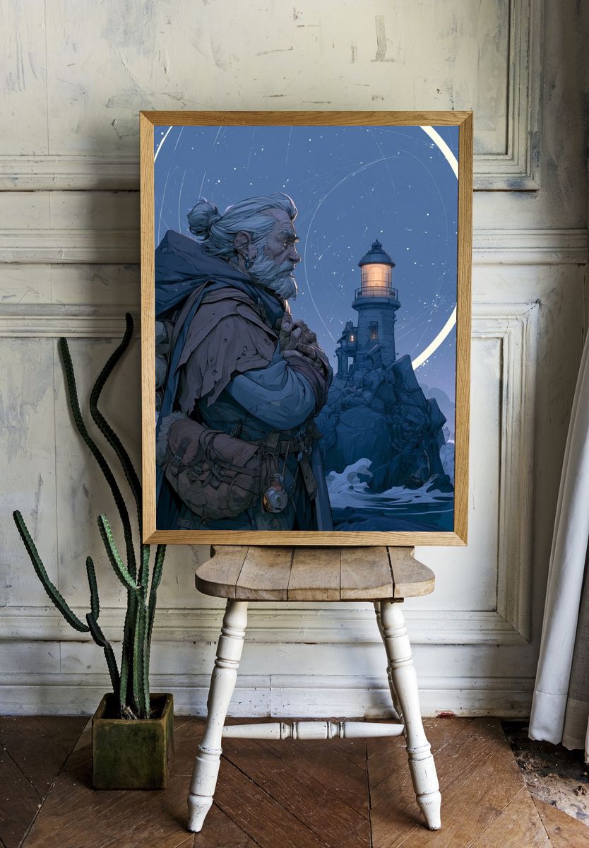 Lighthouse Guardian Digital Art Poster. — room view 1