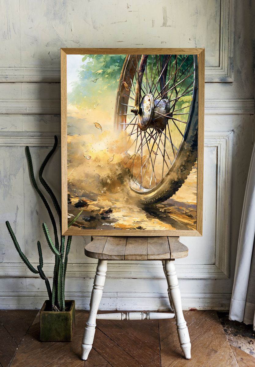 Bicycle Wheel Trail Watercolor Poster. room preview