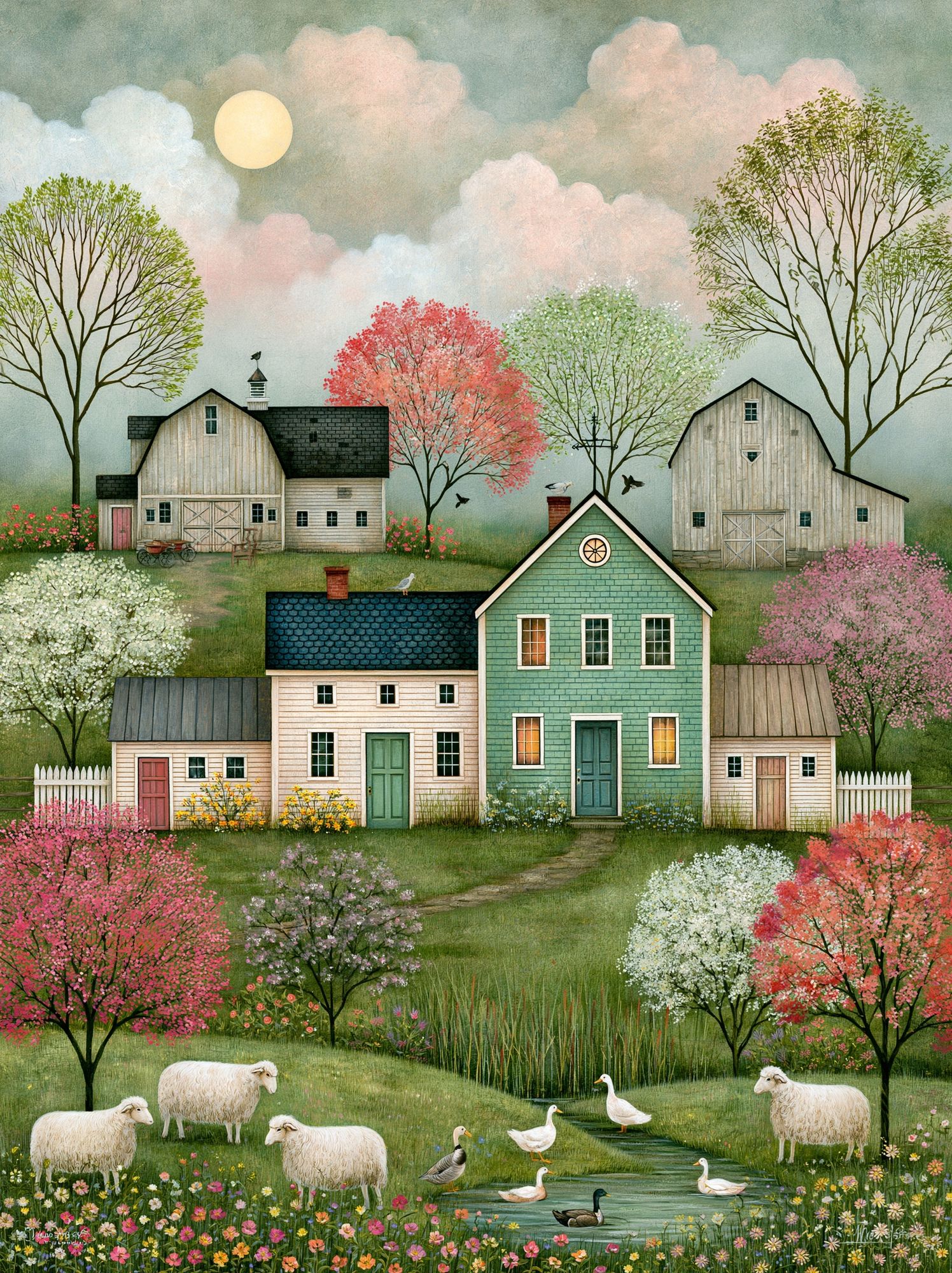 Pastoral Farmhouse Landscape Print. poster detail
