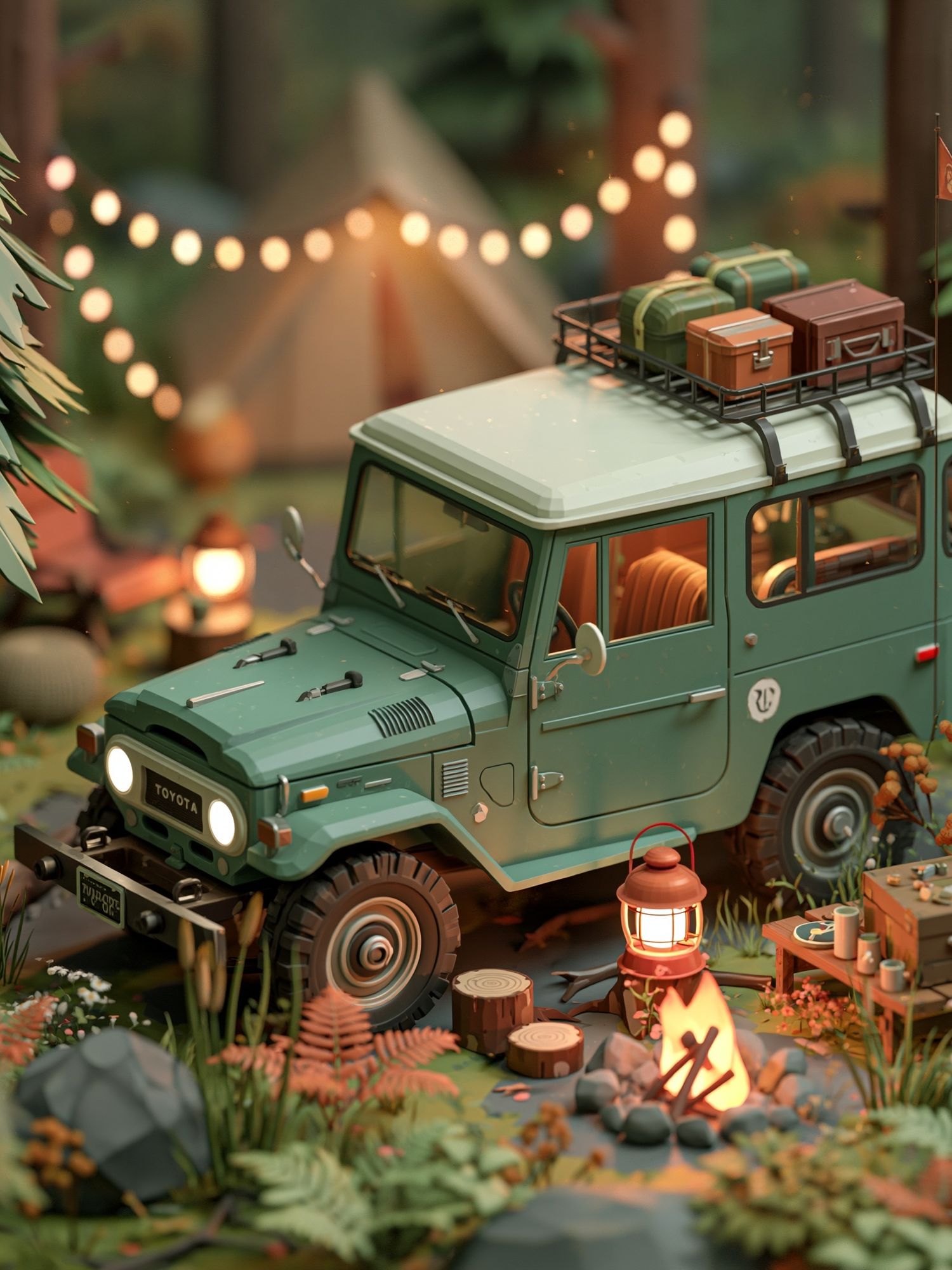 Camping Jeep Adventure Illustration Poster. poster detail