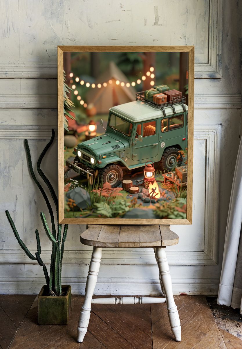 Camping Jeep Adventure Illustration Poster. — room view 1