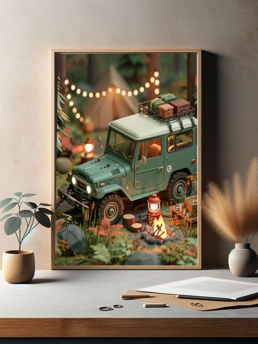 Camping Jeep Adventure Illustration Poster. — room view 2