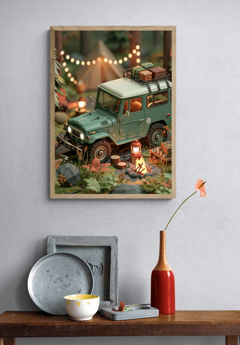Camping Jeep Adventure Illustration Poster. — room view 3