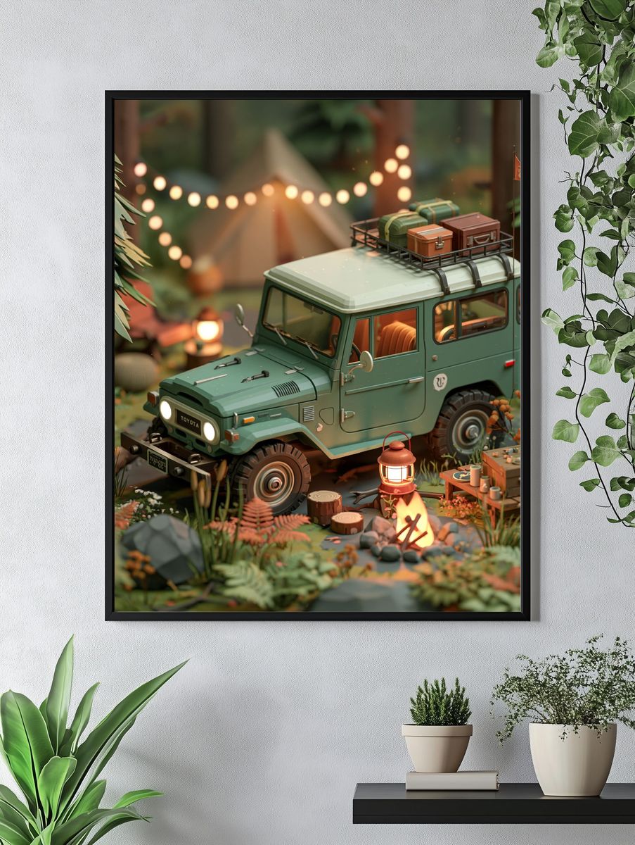 Camping Jeep Adventure Illustration Poster. — room view 4