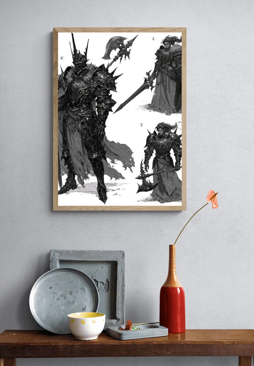 Dark Fantasy Warrior Illustration Poster. — room view 3