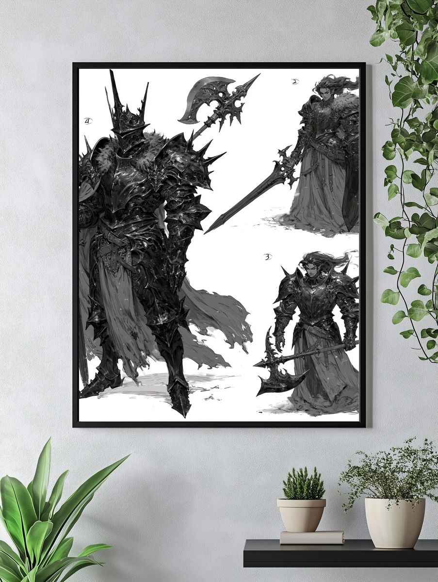 Dark Fantasy Warrior Illustration Poster. — room view 4