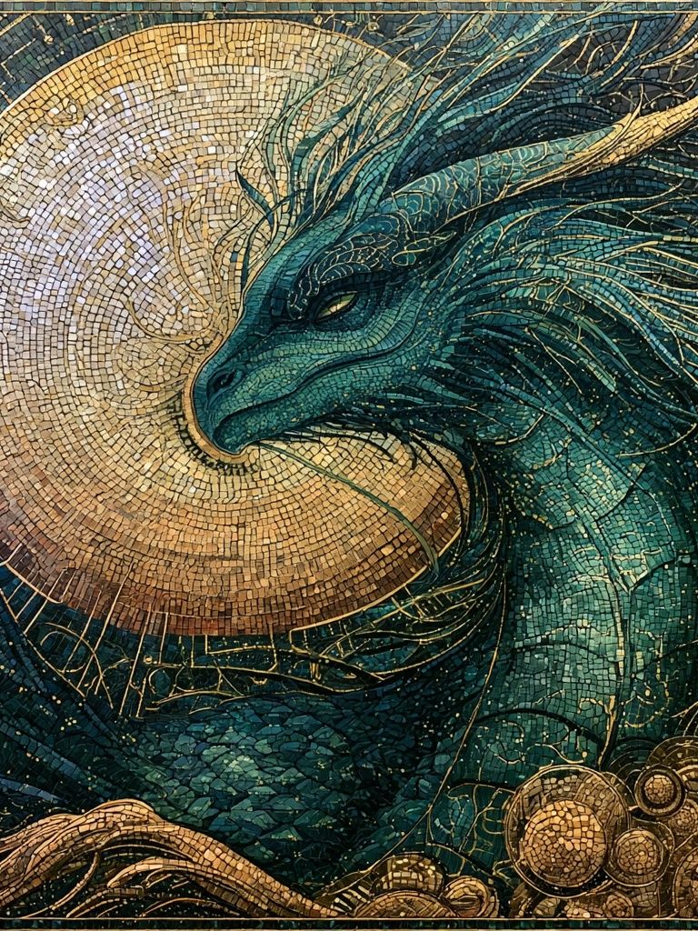 Celestial Dragon Mosaic Print. poster — illustration art
