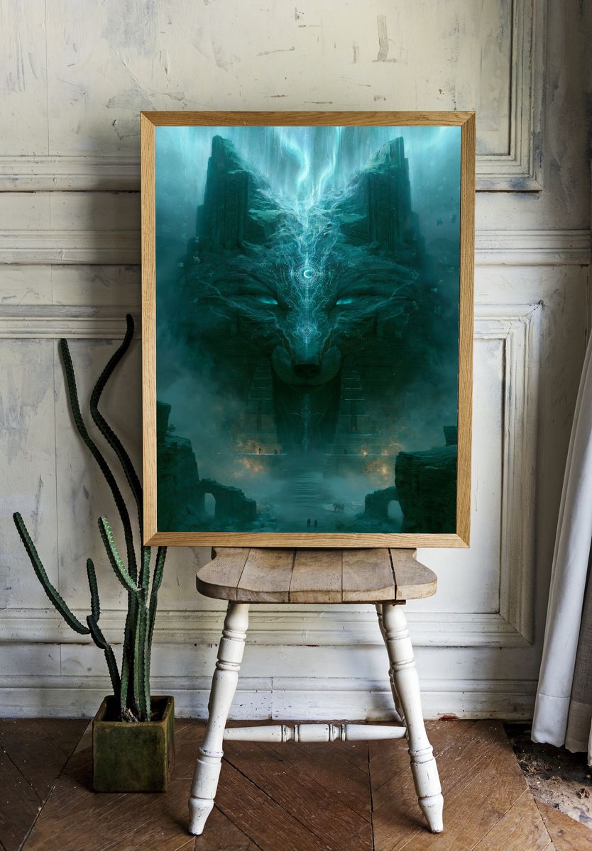 Mystic Wolf Temple Digital Art Poster. — room view 1