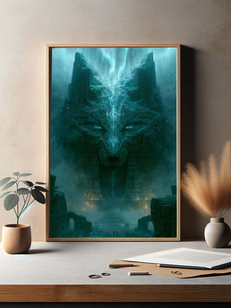 Mystic Wolf Temple Digital Art Poster. — room view 2