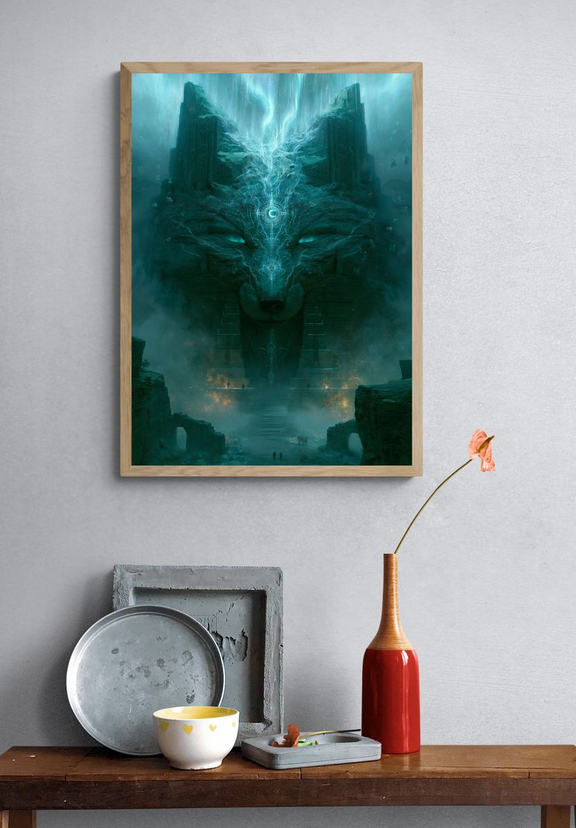 Mystic Wolf Temple Digital Art Poster. — room view 3