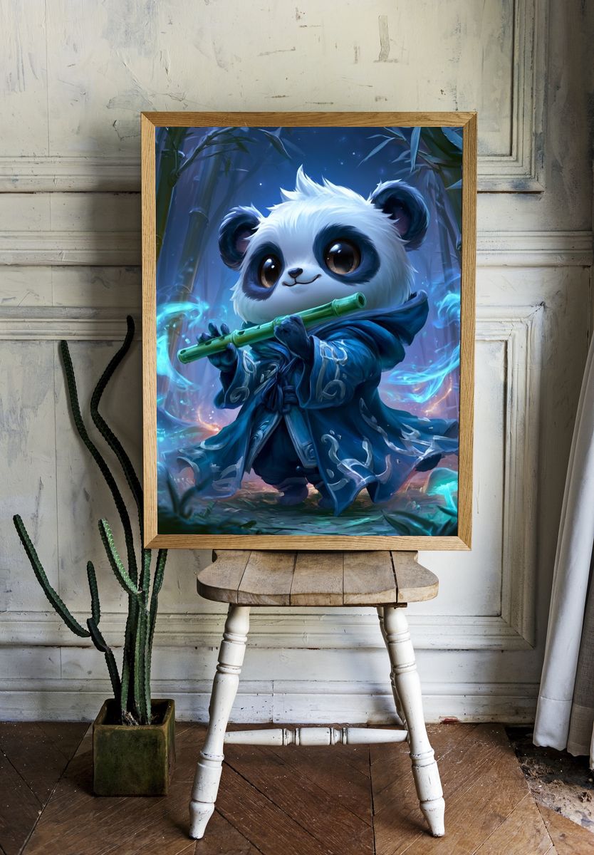 Panda Flute Fantasy Illustration Poster. room preview