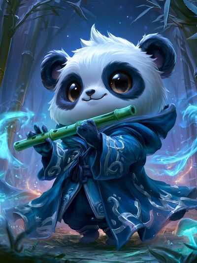 Panda Flute Fantasy Illustration Poster. poster