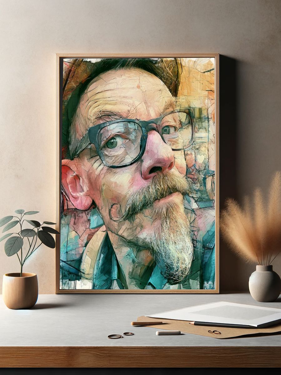 Bearded Man Portrait Illustration Poster. — room view 2