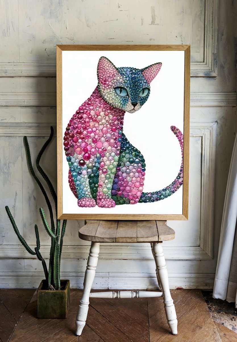 Gemstone Cat Illustration Poster. room preview