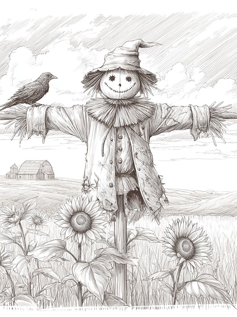 Scarecrow Field Sketch Poster. poster — illustration art