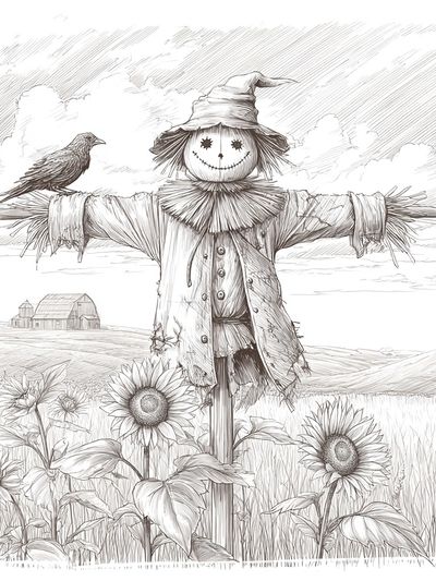 Scarecrow Field Sketch Poster. poster