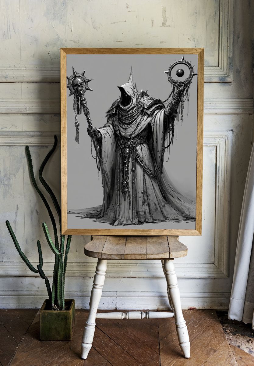 Dark Hooded Sorcerer Illustration Poster. room preview
