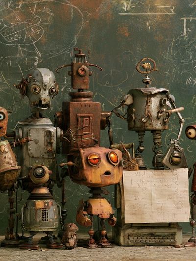 Retro Robot Classroom Illustration Poster. poster