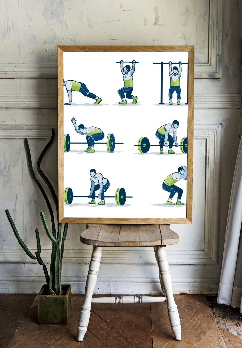Weightlifting Exercise Illustration Poster. room preview