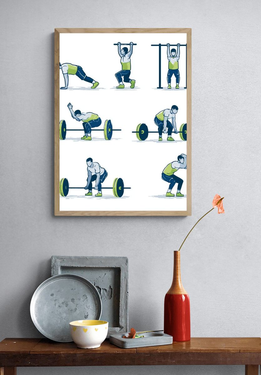 Weightlifting Exercise Illustration Poster. — room view 3