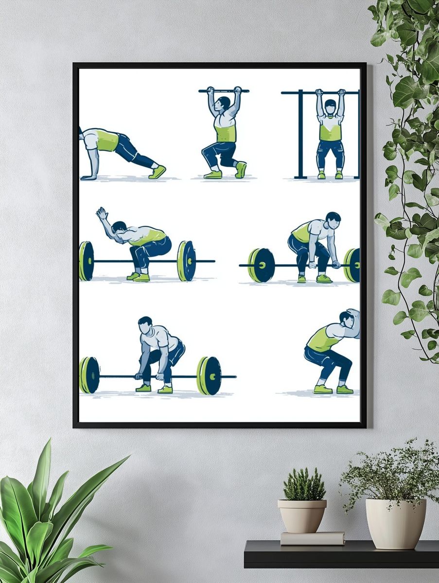Weightlifting Exercise Illustration Poster. — room view 4