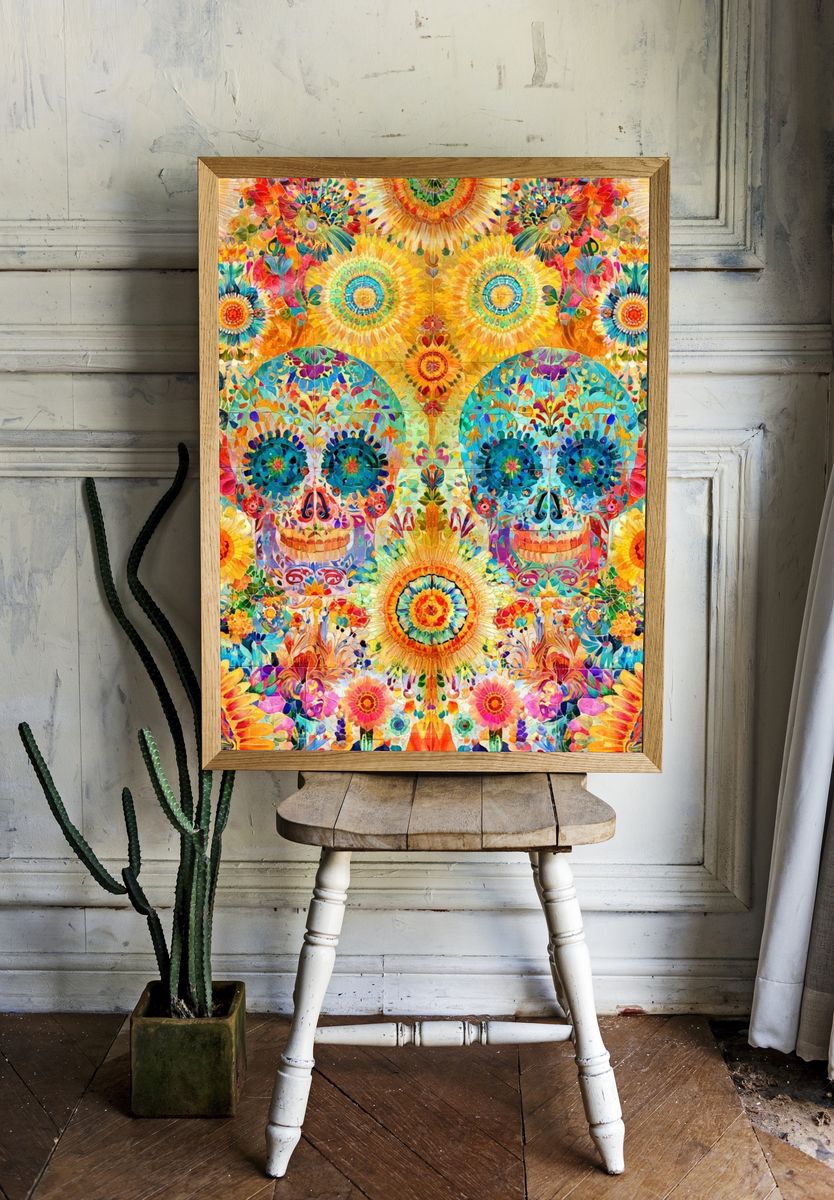 Floral Sugar Skull Illustration Poster. — room view 1
