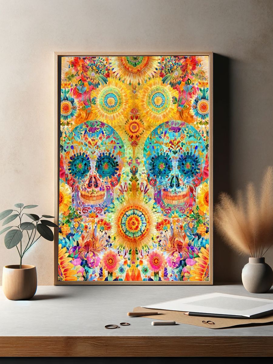 Floral Sugar Skull Illustration Poster. — room view 2