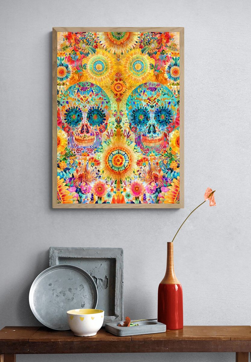 Floral Sugar Skull Illustration Poster. — room view 3