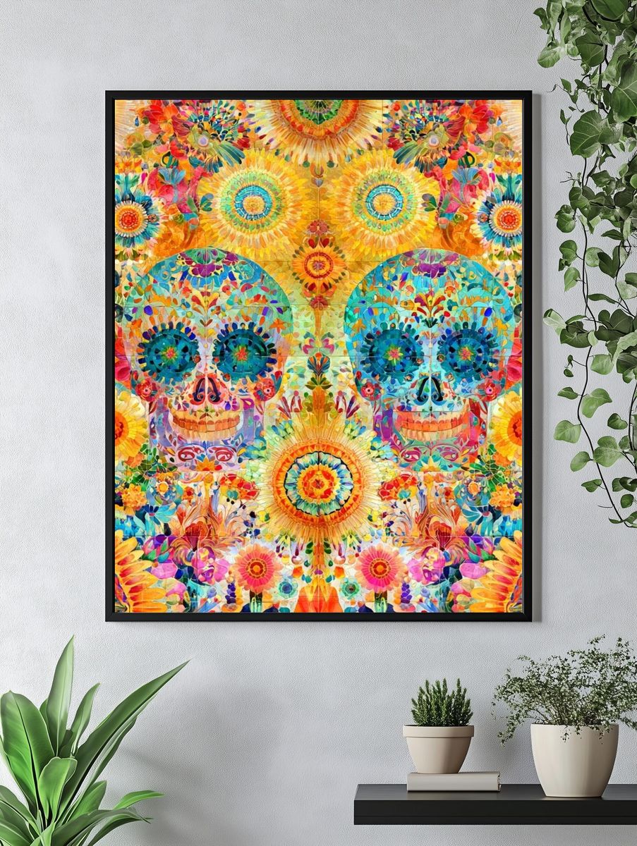 Floral Sugar Skull Illustration Poster. — room view 4