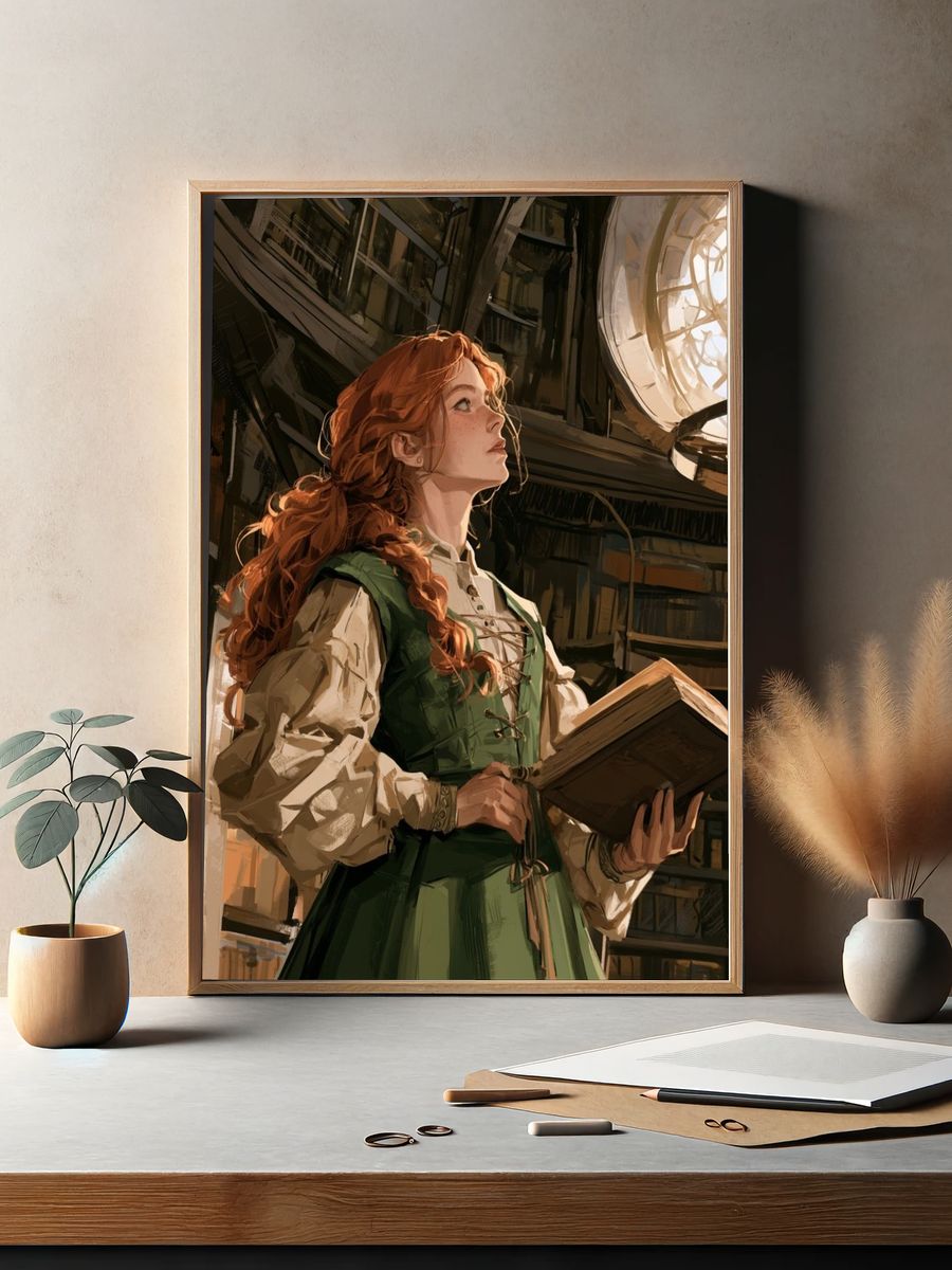 Library Reader Illustration Poster. — room view 2
