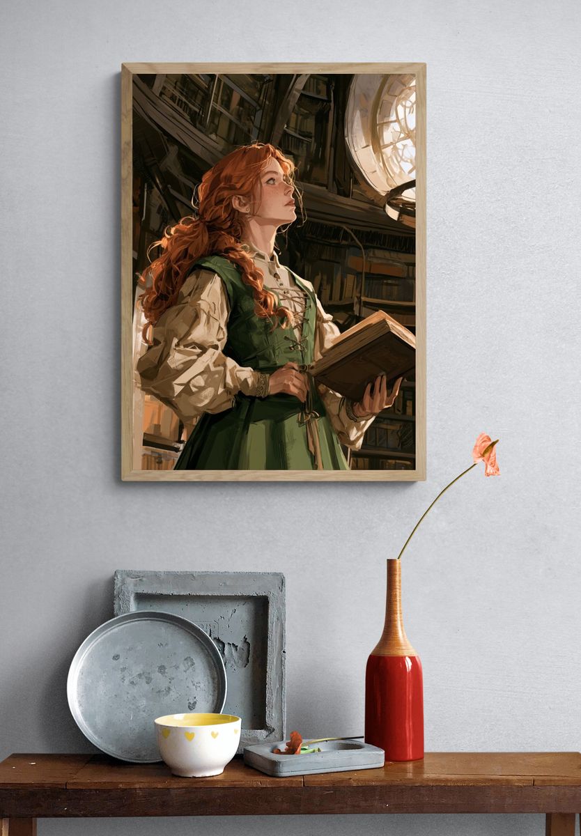 Library Reader Illustration Poster. — room view 3