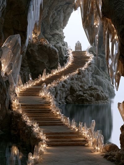 Crystal Cave Stairway Fantasy Print. poster