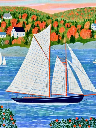 Autumn Sailboat Harbor Illustration Poster. poster