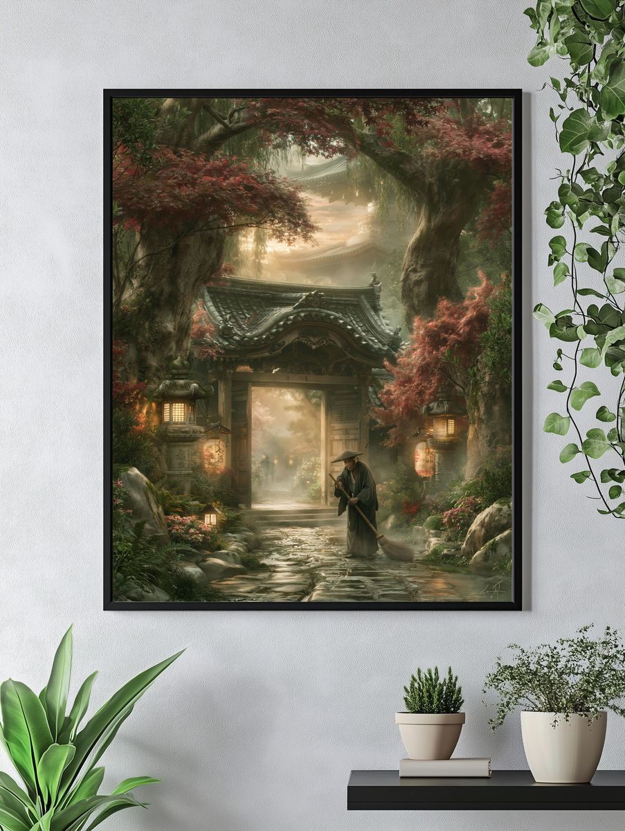 Zen Temple Garden — Illustration Print. — room view 4