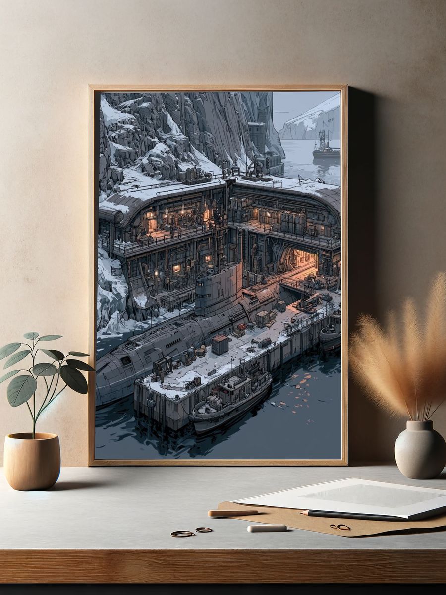 Arctic Submarine Base Illustration Poster. — room view 2
