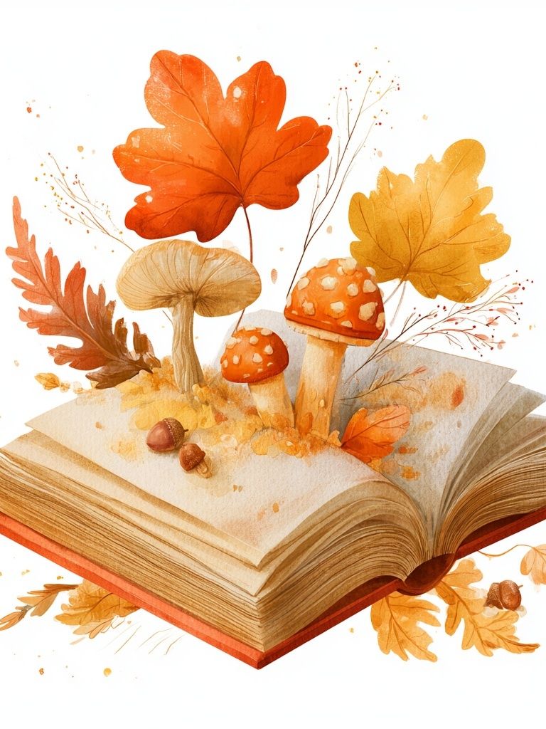 Autumn Book Garden Illustration Poster. poster — illustration art