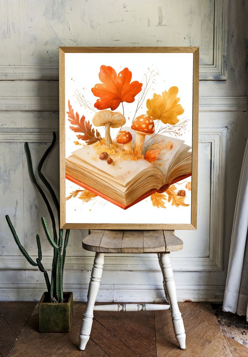 Autumn Book Garden Illustration Poster. room preview