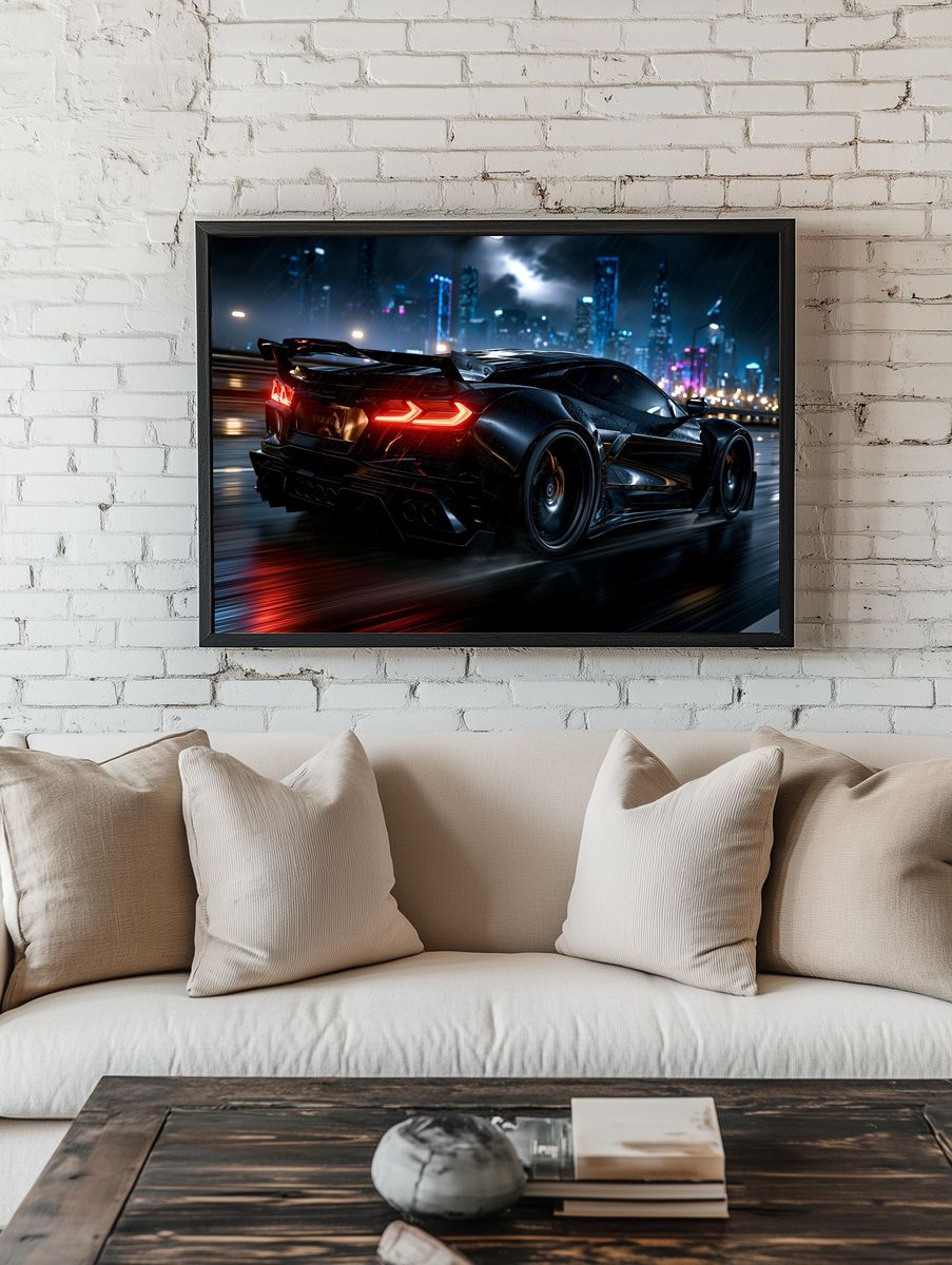 Neon Supercar Night Drive Poster. — room view 1