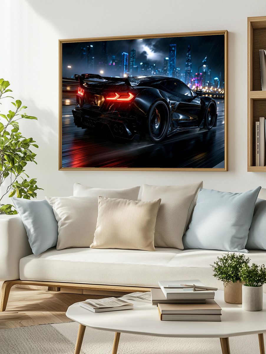 Neon Supercar Night Drive Poster. — room view 2
