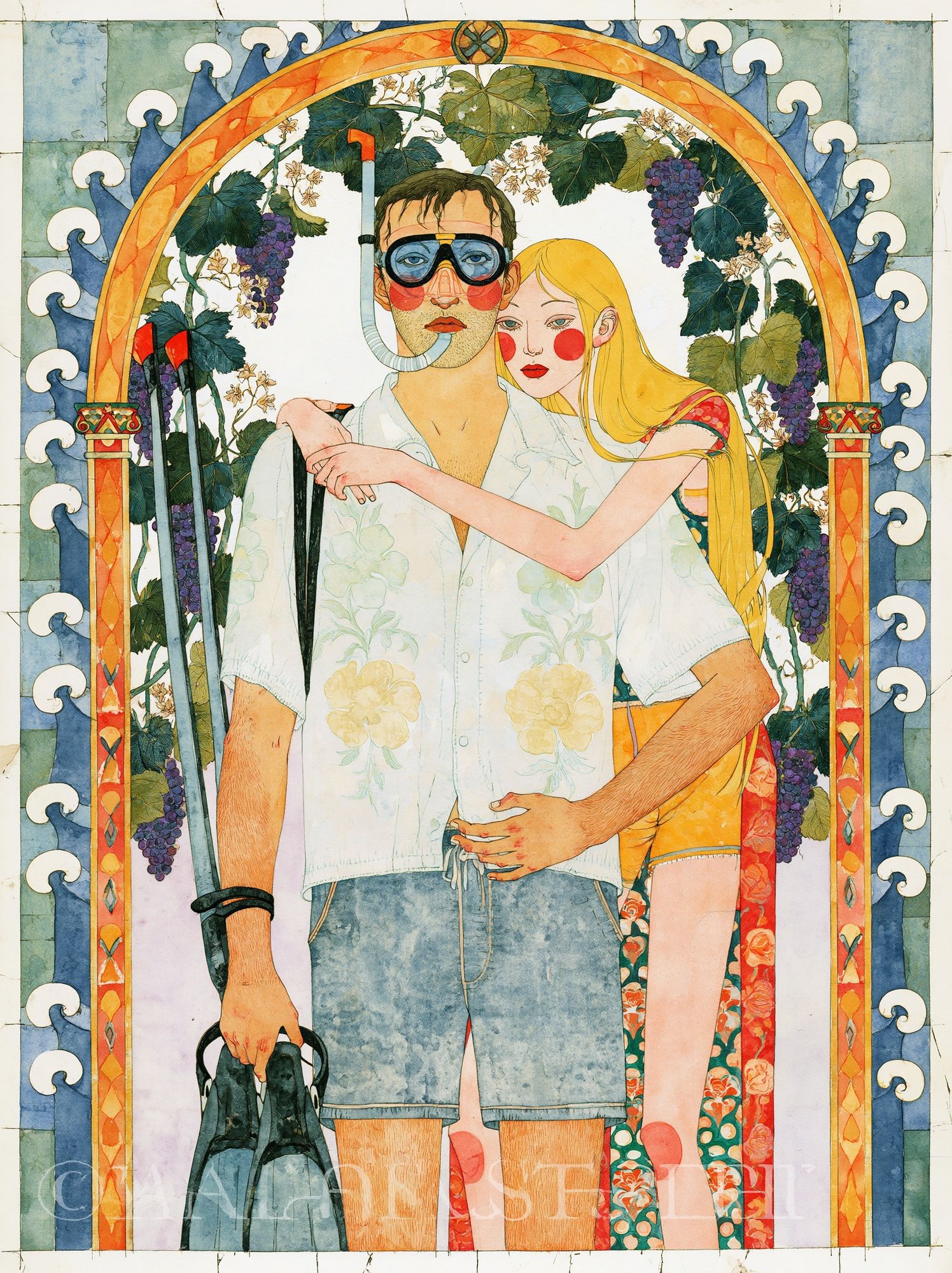 Art Nouveau Couple Illustration Poster. poster — illustration art